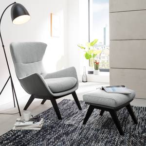 Pouf repose-pieds Hepburn I Tissu / Cuir véritable - Gris clair / Gris - Noir