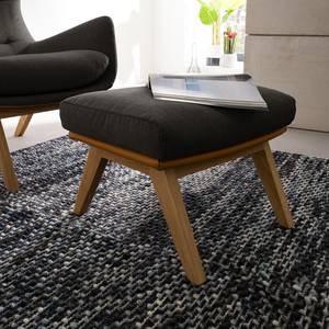 Pouf repose-pieds Hepburn I Tissu / Cuir véritable - Tissu Saia / Cuir Neka: Noir-Marron / Cognac - Chêne foncé