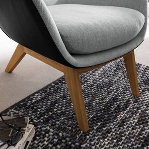 Fauteuil HEPBURN met houten pootjes geweven stof/echt leer - Donkere eikenhout