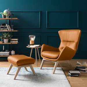 Fauteuil Hepburn I echt leer - Echt leer Neka: Cognackleurig - Lichte eikenhouten