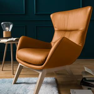 Fauteuil Hepburn I echt leer - Echt leer Neka: Cognackleurig - Lichte eikenhouten