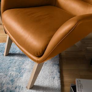 Fauteuil Hepburn I echt leer - Echt leer Neka: Cognackleurig - Lichte eikenhouten