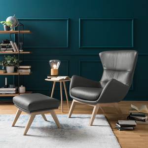 Fauteuil Hepburn I echt leer - Echt leer Neka: Grijs - Lichte eikenhouten