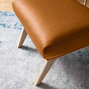 Pouf repose-pieds Hepburn I Cuir véritable - Cuir véritable Neka : Cognac - Chêne clair