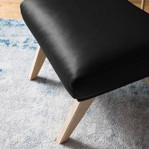 Pouf repose-pieds Hepburn I Cuir véritable - Cuir véritable Neka : Noir - Chêne clair