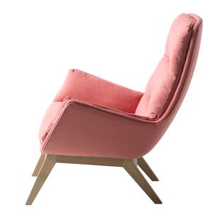 Fauteuil GARBO avec pieds en bois Tissu - Tissu Osta: Corail - Chêne clair