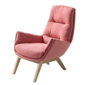 Fauteuil GARBO avec pieds en bois Tissu - Tissu Osta: Corail - Chêne clair