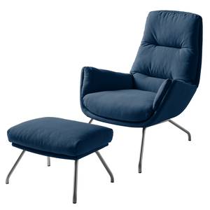 Polsterhocker Garbo II Webstoff - Webstoff Anda II: Blau - Chrom matt