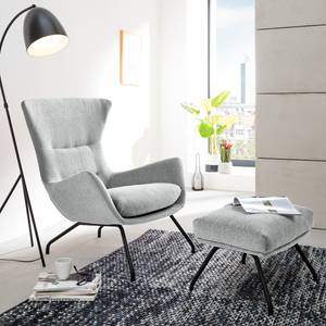 Fauteuil Hepburn II geweven stof - Geweven stof Saia: Lichtgrijs - Zwart