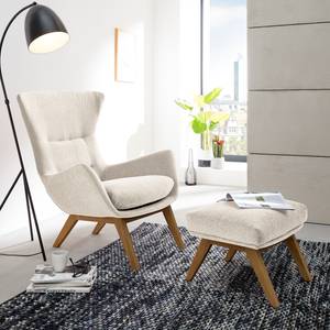 Hocker HEPBURN mit Holzfüßen Webstoff - Webstoff Saia: Beige - Eiche Dunkel