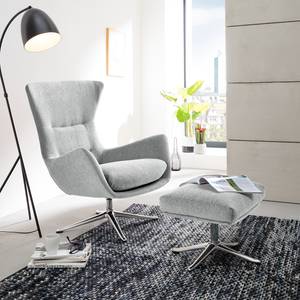 Fauteuil Hepburn III geweven stof - Geweven stof Saia: Lichtgrijs - Chroomkleurig glanzend