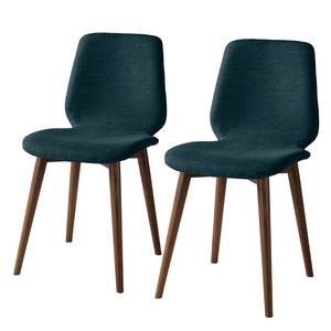 Gestoffeerde stoelen Wilga (set van 2) geweven stof - Walnoot - Jeansblauw