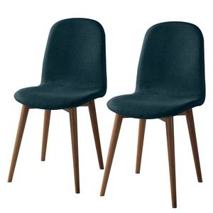 Gestoffeerde stoelen Warka (set van 2) geweven stof - Walnoot - Jeansblauw