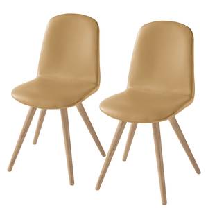 Stoelen Stave II (set van 2) Echt leer/massief eikenhout - licht eikenhout - Aardekleurig - Beige