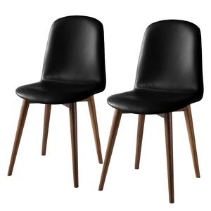 Gestoffeerde stoelen Warka V (set van 2) echt leer - Walnoot - Zwart