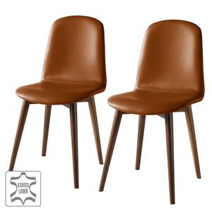 Gestoffeerde stoelen Warka V (set van 2) echt leer - Walnoot - Cognackleurig