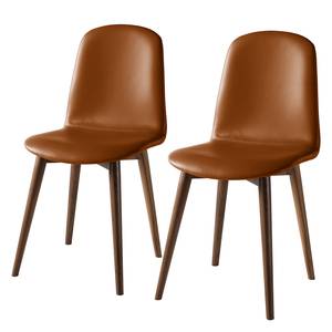 Gestoffeerde stoelen Warka V (set van 2) echt leer - Walnoot - Cognackleurig