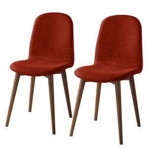 Gestoffeerde stoelen Warka (set van 2) geweven stof - Walnoot - Baksteen rood