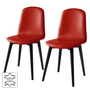 Gestoffeerde stoelen Warka IV (set van2) echt leer - Eik - Rood