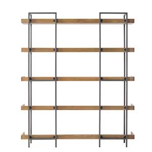 Boekenkast DHARAI - breedte 160 cm fineer van echt hout/metaal - eikenhout/zilverkleurig