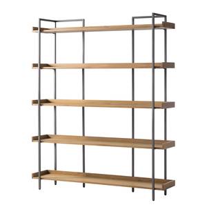 Bibliothèque DHARAI - largeur 160 cm Placage en bois véritable / Métal - Chêne / Argenté