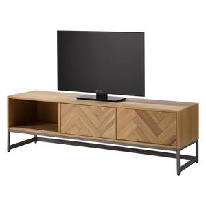 Tv-meubel DHARAI massief acaciahout/metaal - eikenhout/zilverkleurig