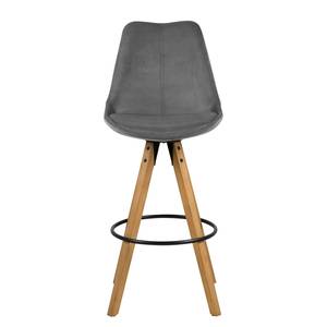 Chaises de bar Aledas III Velours / Caoutchouc massif - Gris / Caoutchouc - Gris / Beige - Lot de 2