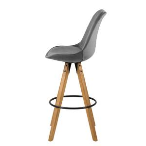 Chaises de bar Aledas III Velours / Caoutchouc massif - Gris / Caoutchouc - Gris / Beige - Lot de 2