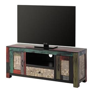 Tv-meubel Goa III deels massief mangohout - donkerbruin mangohout/blauw