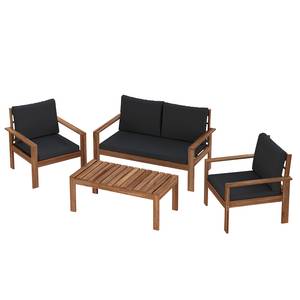 Ensemble de table et chaises Mimo (4 élé Tissu / Acacia massif - Noir / Marron