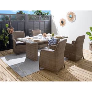 Tavolo da giardino Villebon I Beige - Marrone - Vetro - Rattan sintetico - 200 x 74 x 100 cm