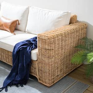 Loungesofa Leval Baumwollstoff / Polyrattan - Cremeweiß / Braun