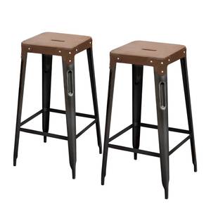 Tabourets de bar Bemu (lot de 2) Cuir véritable / Métal - Cognac / Noir