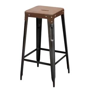 Tabourets de bar Bemu (lot de 2) Cuir véritable / Métal - Cognac / Noir