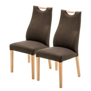 Chaises capitonnées Spoford (lot de 2) Microfibre / Chêne massif - Chêne - Marron