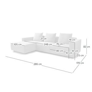 Ecksofa FINNY 2,5-Sitzer mit Longchair Webstoff Saia: Hellgrau - Longchair davorstehend links - Keine Funktion