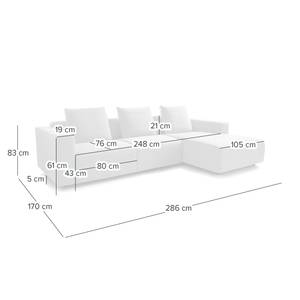 Hoekbank FINNY 2,5-zits + chaise longue geweven stof - Geweven stof Saia: Beige - Longchair vooraanzicht rechts - Geen functie