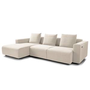 Hoekbank FINNY 2,5-zits + chaise longue geweven stof - Geweven stof Saia: Beige - Longchair vooraanzicht links - Met zitdiepte verstelling