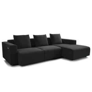 Ecksofa FINNY 2,5-Sitzer mit Longchair Webstoff Saia: Anthrazit - Longchair davorstehend rechts - Sitztiefenverstellung