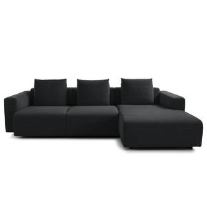 Ecksofa FINNY 2,5-Sitzer mit Longchair Webstoff Saia: Anthrazit - Longchair davorstehend rechts - Sitztiefenverstellung