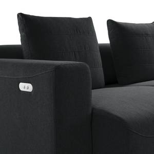Ecksofa FINNY 2,5-Sitzer mit Longchair Webstoff Saia: Anthrazit - Longchair davorstehend rechts - Sitztiefenverstellung