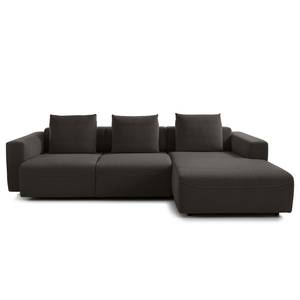 Canapé d’angle 2-3 places FINNY Tissu - Tissu Saia: Noir-Marron - Méridienne courte à droite (vue de face) - Avec réglage de la profondeur d'assise