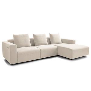 Hoekbank FINNY 2,5-zits + chaise longue geweven stof - Geweven stof Saia: Beige - Longchair vooraanzicht rechts - Met zitdiepte verstelling