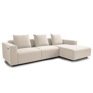 Ecksofa FINNY 2,5-Sitzer mit Longchair Webstoff Saia: Beige - Longchair davorstehend rechts - Sitztiefenverstellung