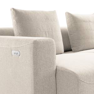 Hoekbank FINNY 2,5-zits + chaise longue geweven stof - Geweven stof Saia: Beige - Longchair vooraanzicht rechts - Met zitdiepte verstelling