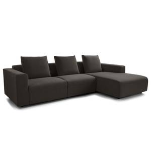 Ecksofa FINNY 2,5-Sitzer mit Longchair Webstoff Saia: Schwarz-Braun - Longchair davorstehend rechts - Keine Funktion