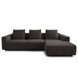 Ecksofa FINNY 2,5-Sitzer mit Longchair Webstoff Saia: Schwarz-Braun - Longchair davorstehend rechts - Keine Funktion