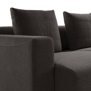 Hoekbank FINNY 2,5-zits + chaise longue geweven stof - Geweven stof Saia: Zwart-Bruin - Longchair vooraanzicht rechts - Geen functie