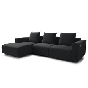 Ecksofa FINNY 2,5-Sitzer mit Longchair Webstoff Saia: Anthrazit - Longchair davorstehend links - Sitztiefenverstellung