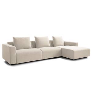 Hoekbank FINNY 3-zits met chaise longue geweven stof - Geweven stof Saia: Beige - Longchair vooraanzicht rechts - Geen functie